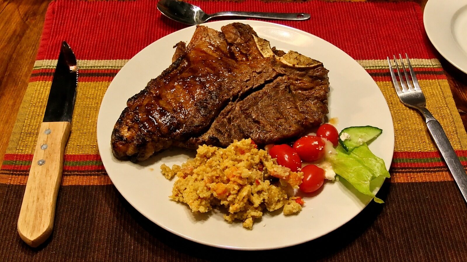 A T-bone dinner at the lodge