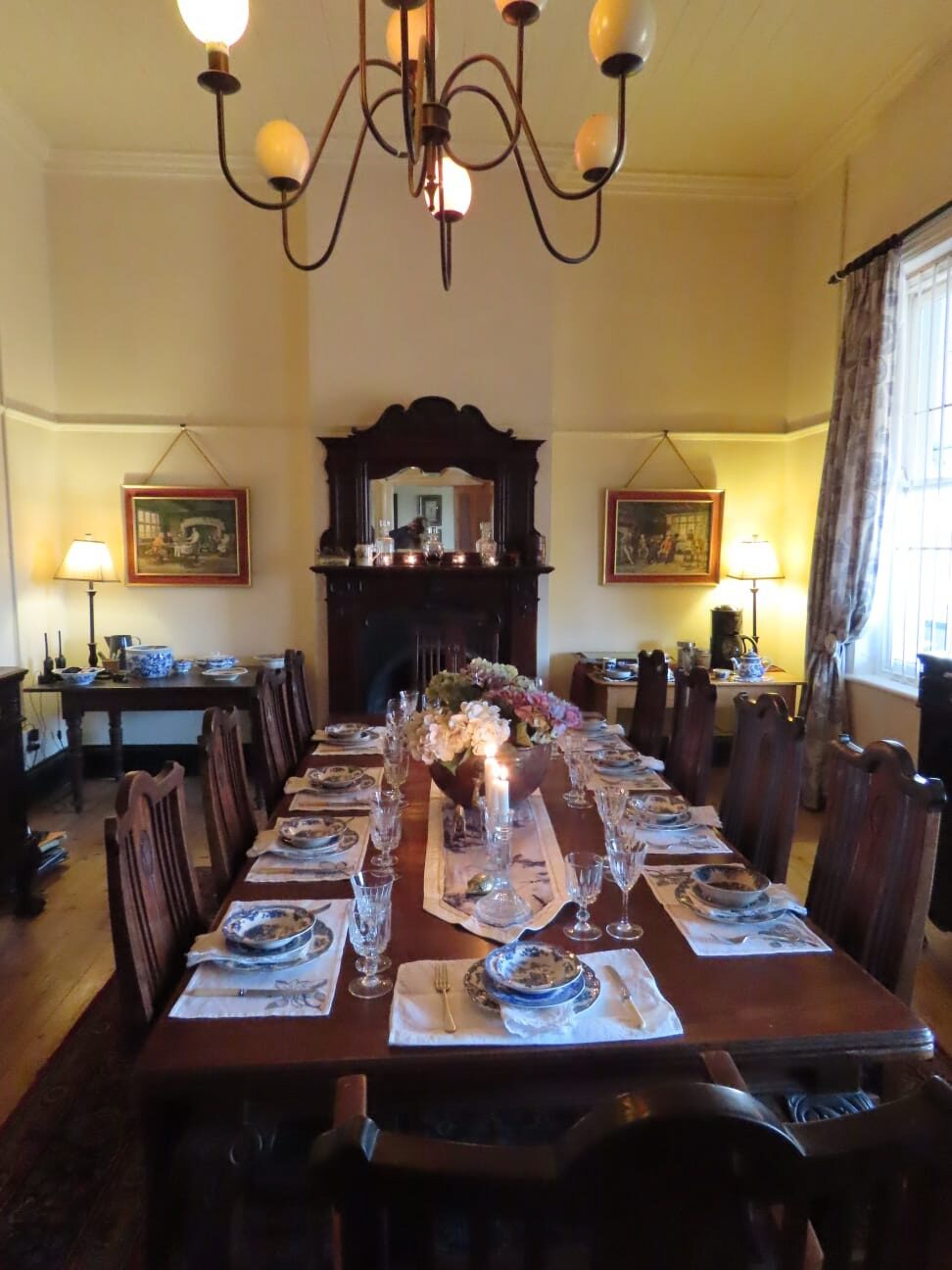 The lodge dining room, laid for dinner
