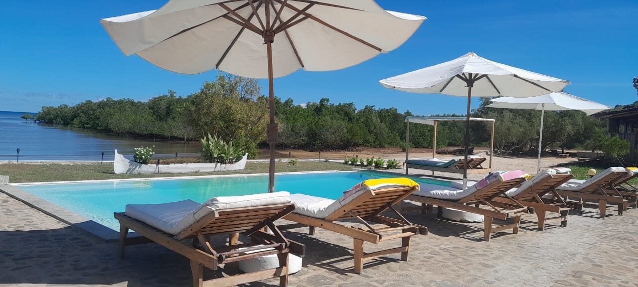 The pool deck by the lagoon