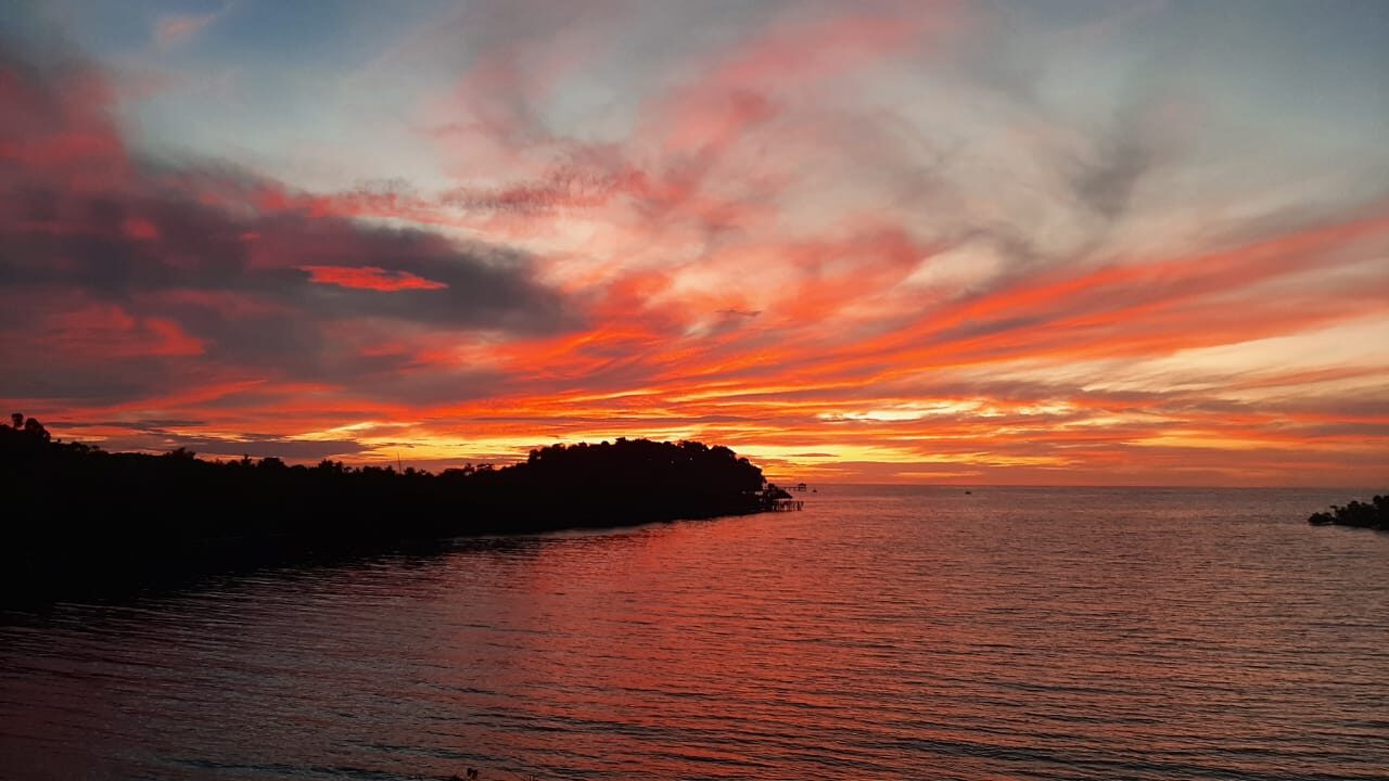 A red sky over the islands