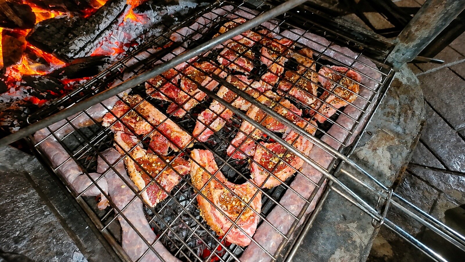 Meat on the braai over the coals