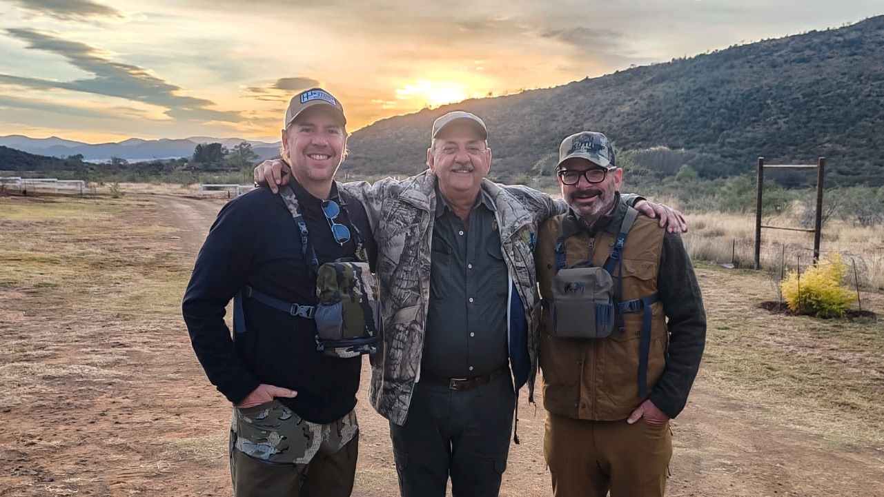 Anthony Schenk and guests at sunset in the South African bushveld