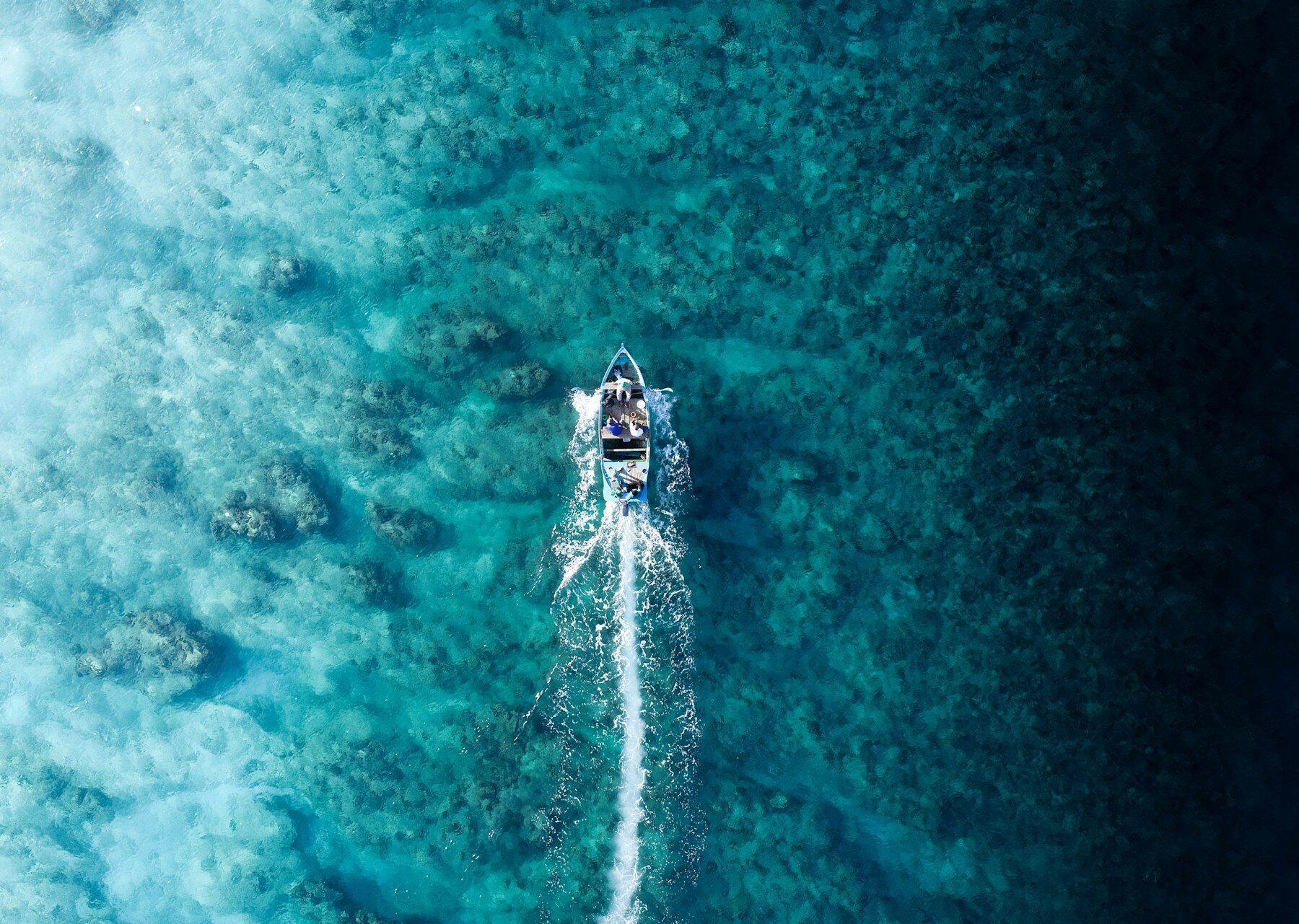 A boat running at speed over the reef