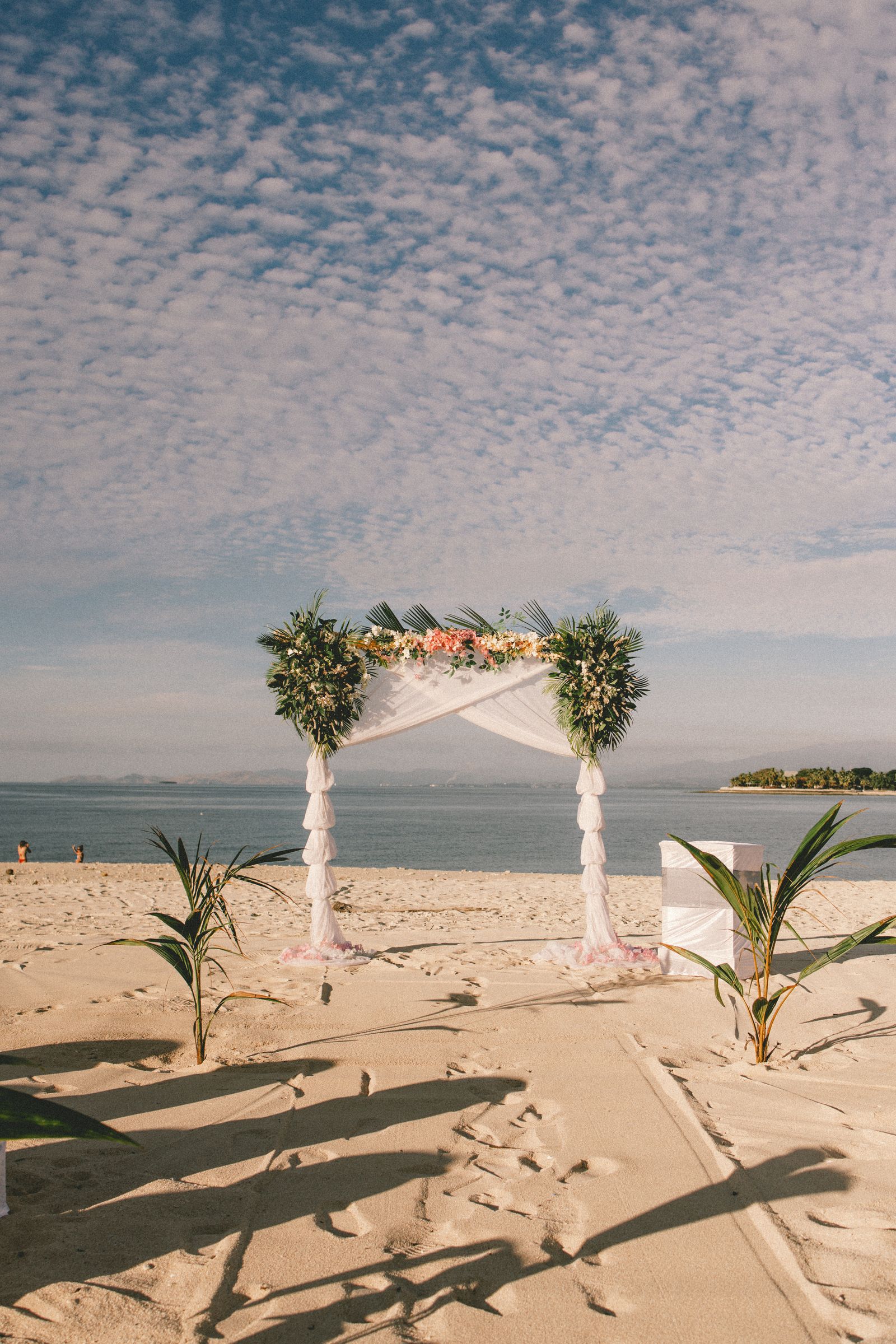 A wedding arch set up on the beach