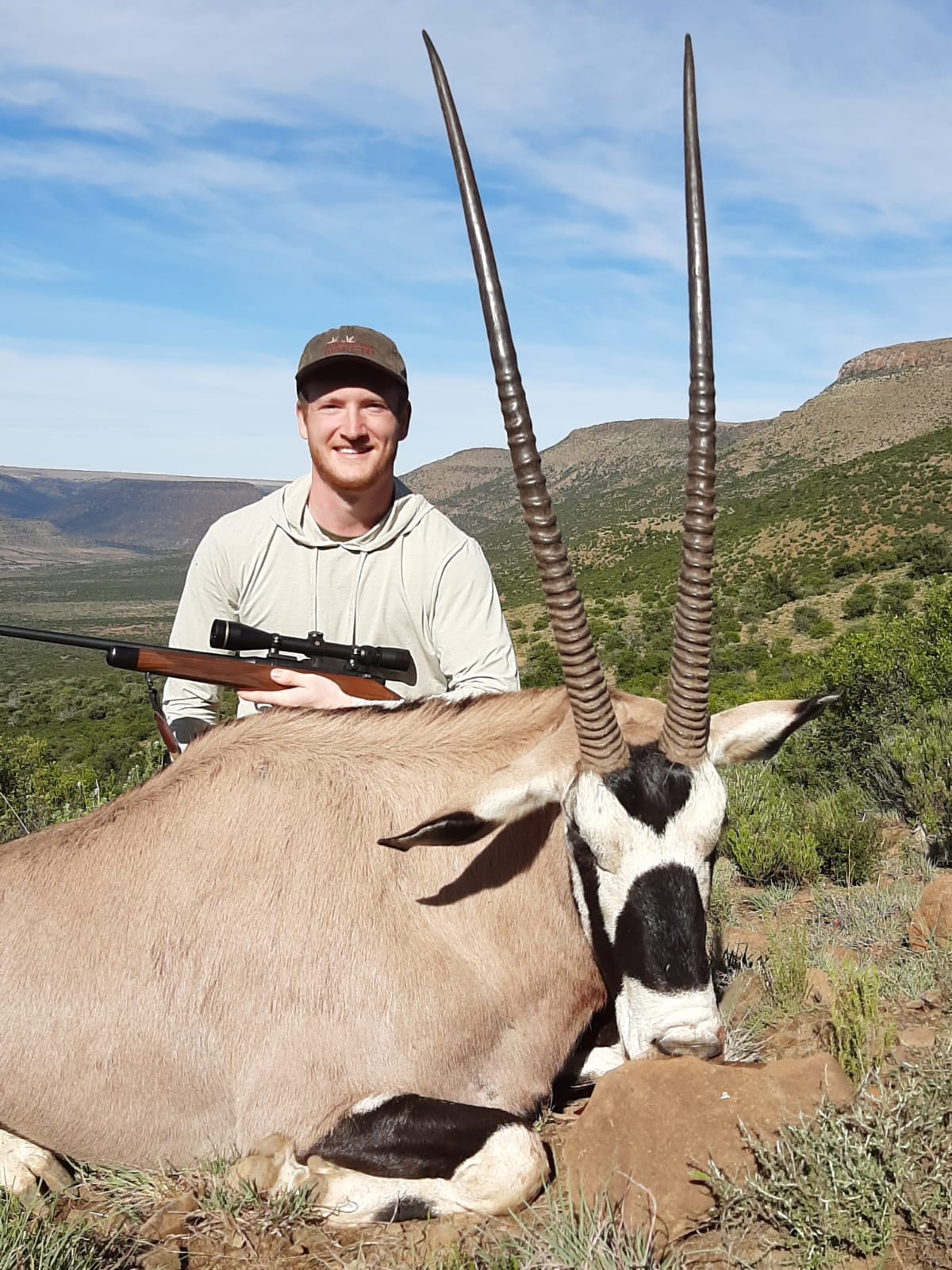 A hunter with a gemsbok taken in South Africa